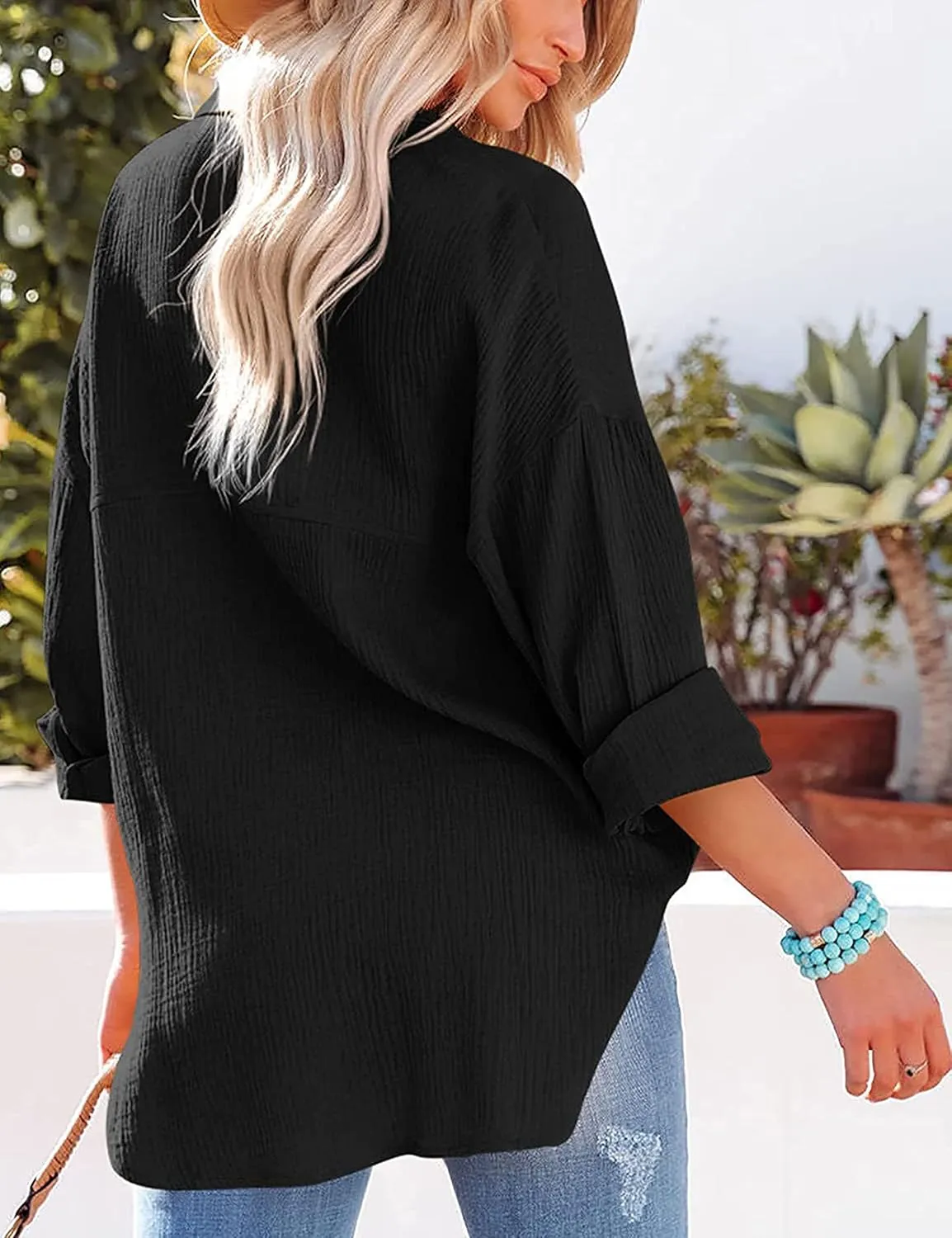 Oversized Button Down Shirts for Women Cotton Boyfriend Long Sleeve Work Blouses Tops