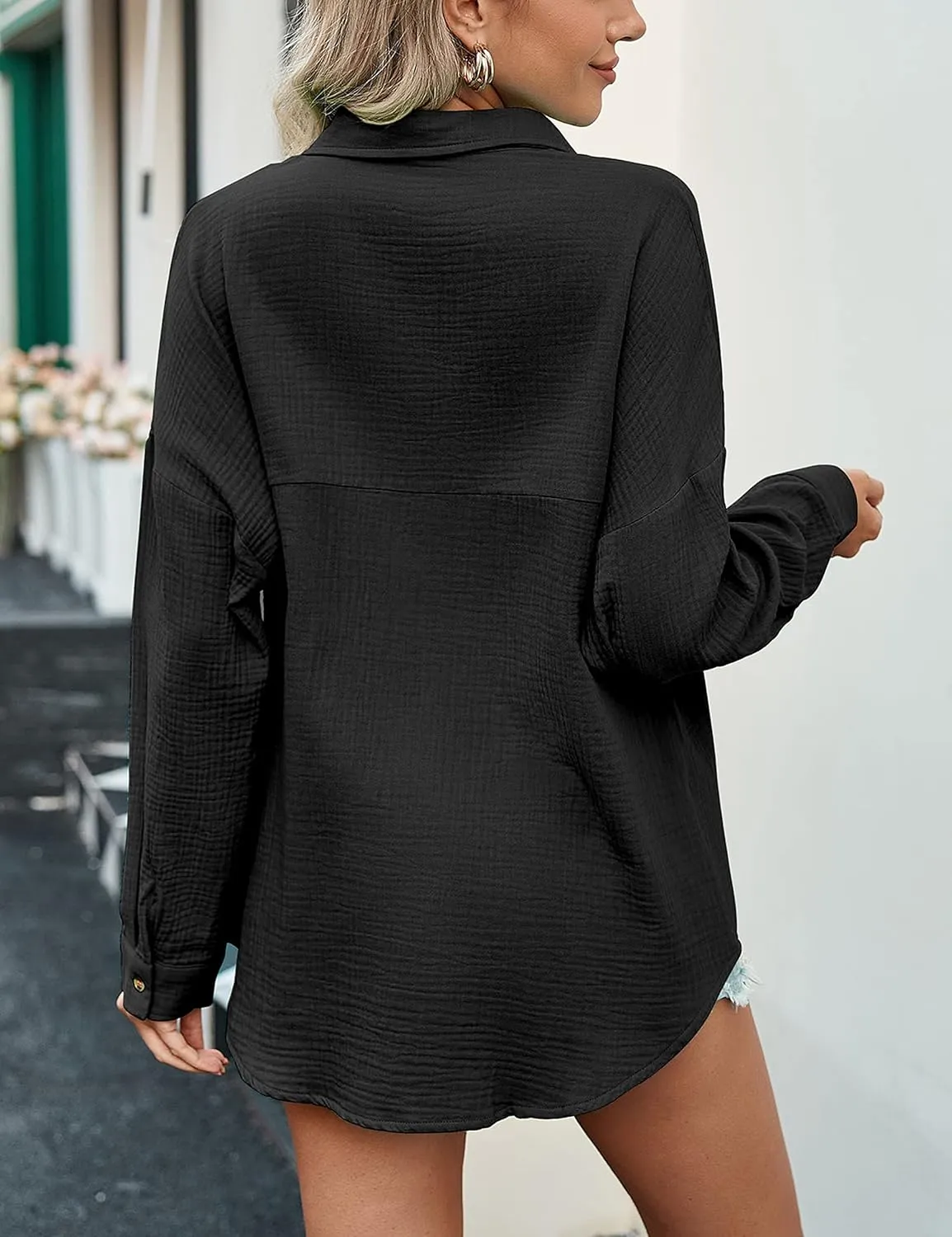 Oversized Button Down Shirts for Women Cotton Boyfriend Long Sleeve Work Blouses Tops