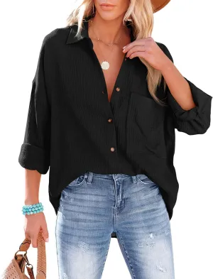 Oversized Button Down Shirts for Women Cotton Boyfriend Long Sleeve Work Blouses Tops