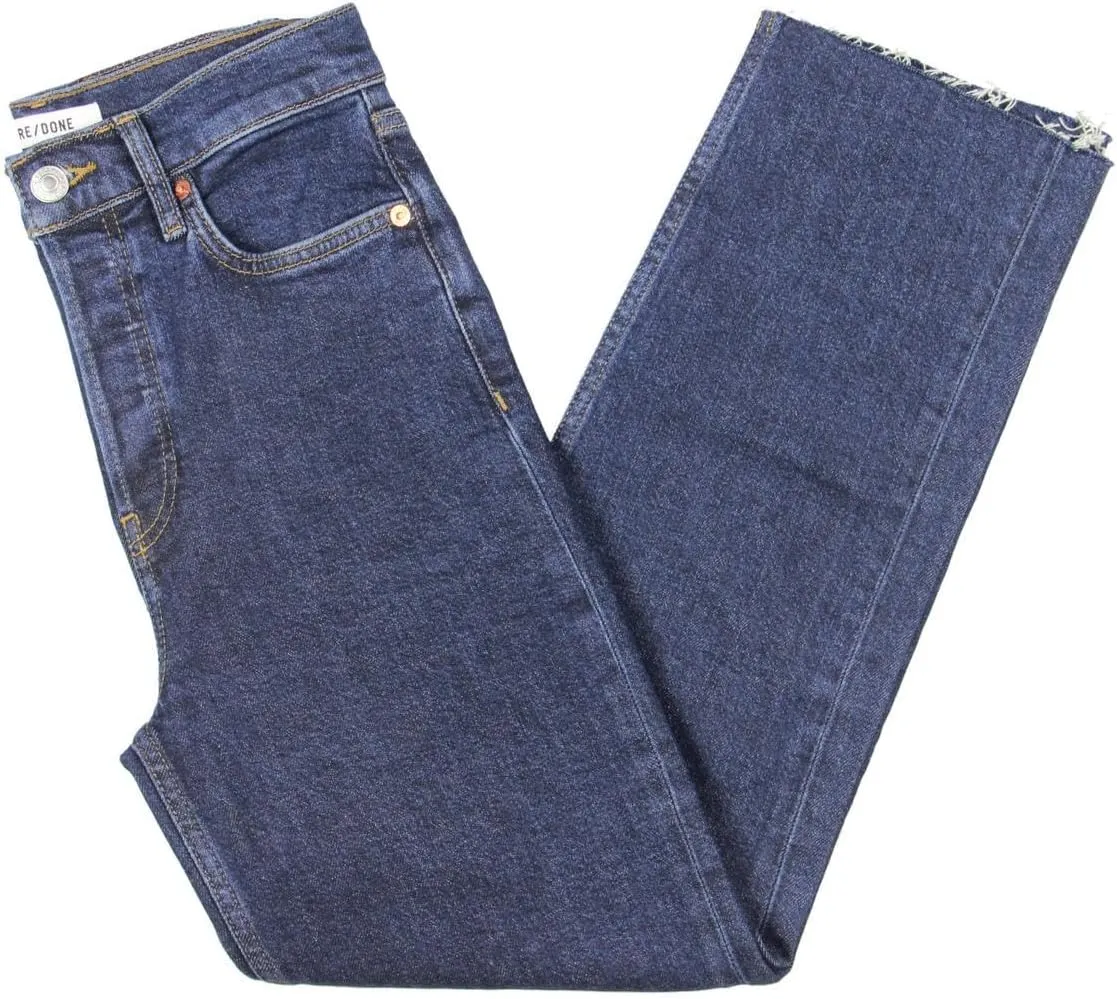 RE/DONE Womens 70's Stove Pipe High Rise Button-Fly Straight Leg Jeans Blue 27