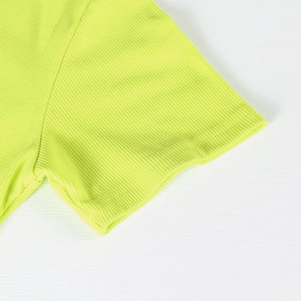 Roselux Women Crew Neck Ribbed Fitted Tight Tshirt Short Sleeve Shirt Basic Knit Top