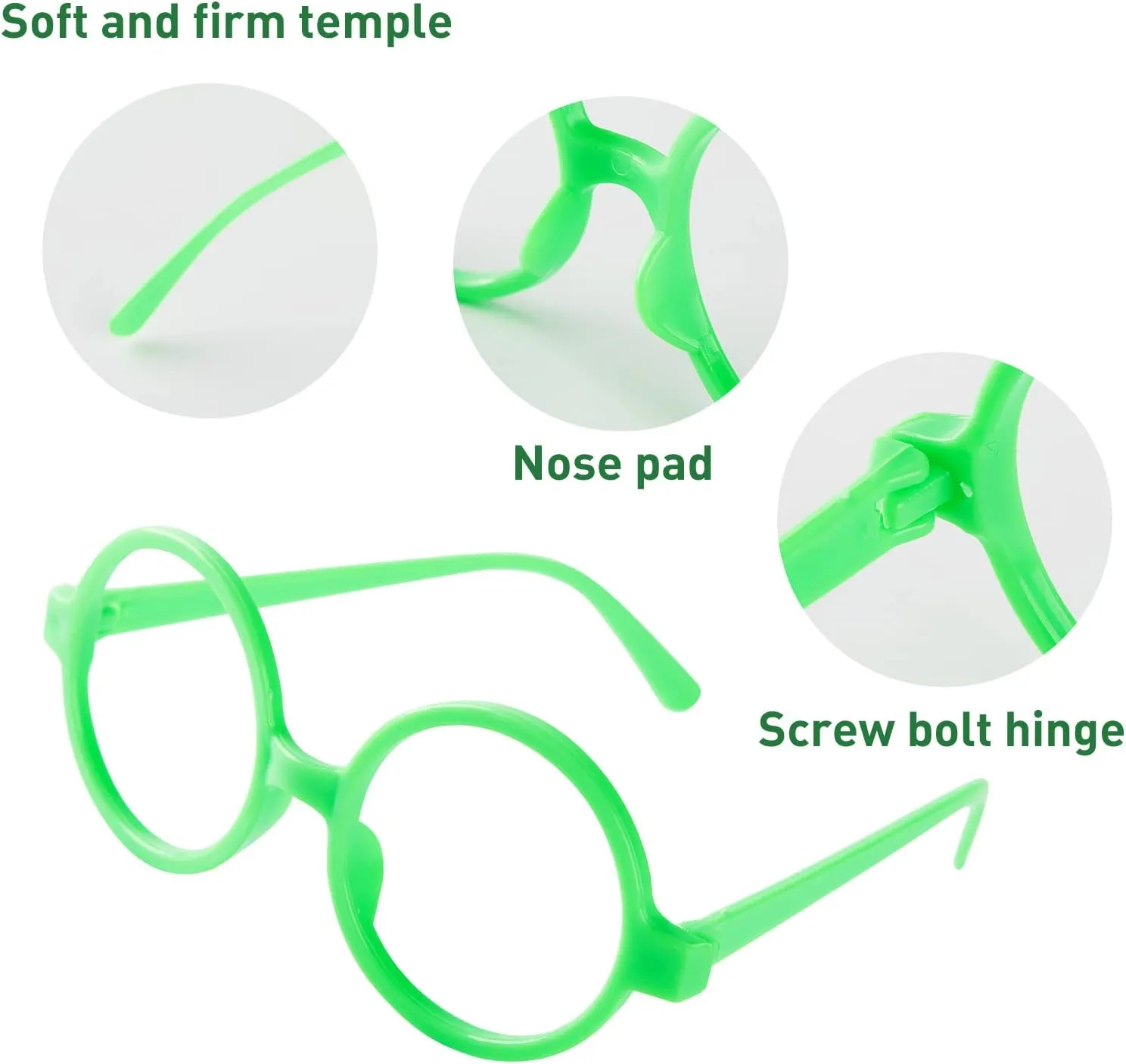 Round Green Glasses No Lens with Dress Up Purse Bag Blue Pom Clip On Earrings Costume Accessories