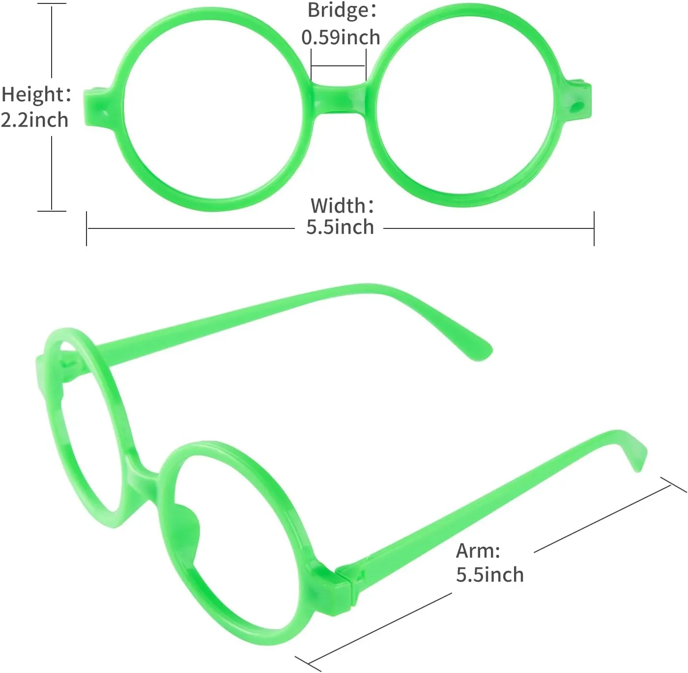 Round Green Glasses No Lens with Dress Up Purse Bag Blue Pom Clip On Earrings Costume Accessories