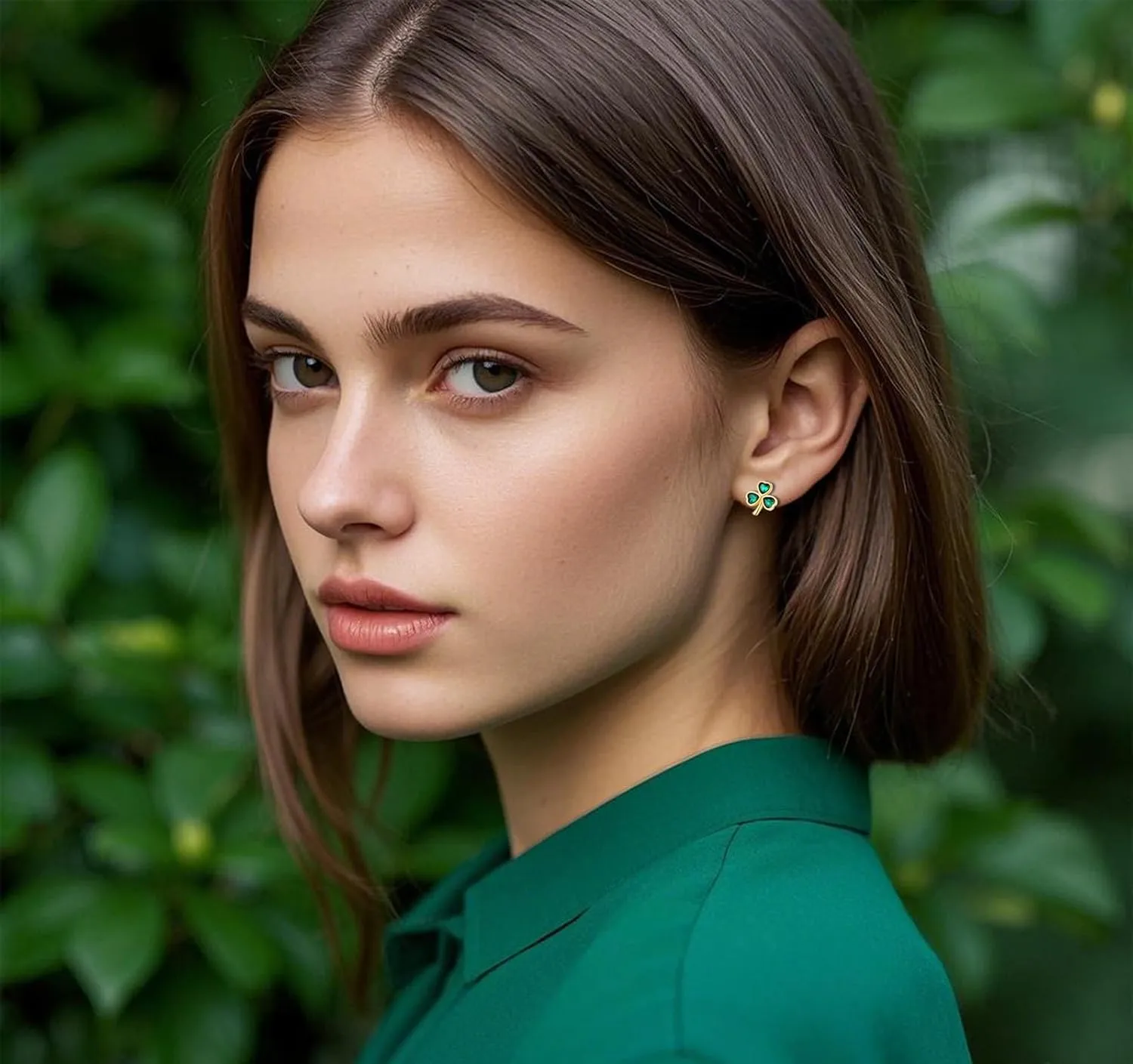 SLUYNZ 925 Sterling Silver CZ Leaf Clover Earrings Stud for Women Teens Shamrock Studs Earrings Love Clover Earrings Green for Spring