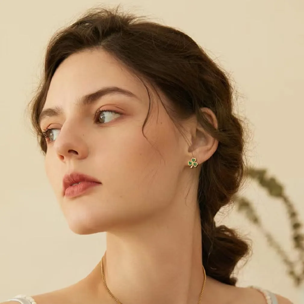 SLUYNZ 925 Sterling Silver CZ Leaf Clover Earrings Stud for Women Teens Shamrock Studs Earrings Love Clover Earrings Green for Spring