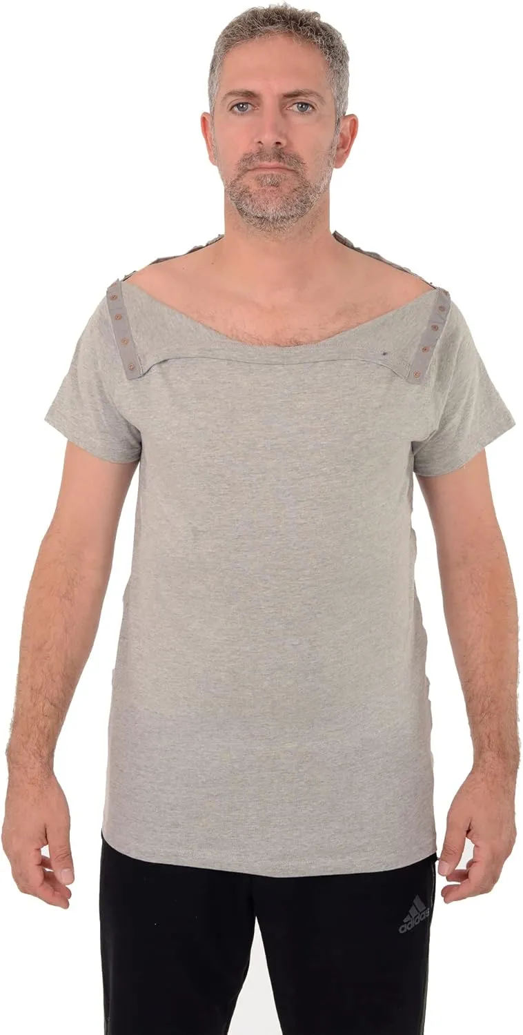 USBD Post Surgery Shoulder Recovery Shirt Tearaway Snap Open Design Tshirt for Easy Chemo Port Access Tee