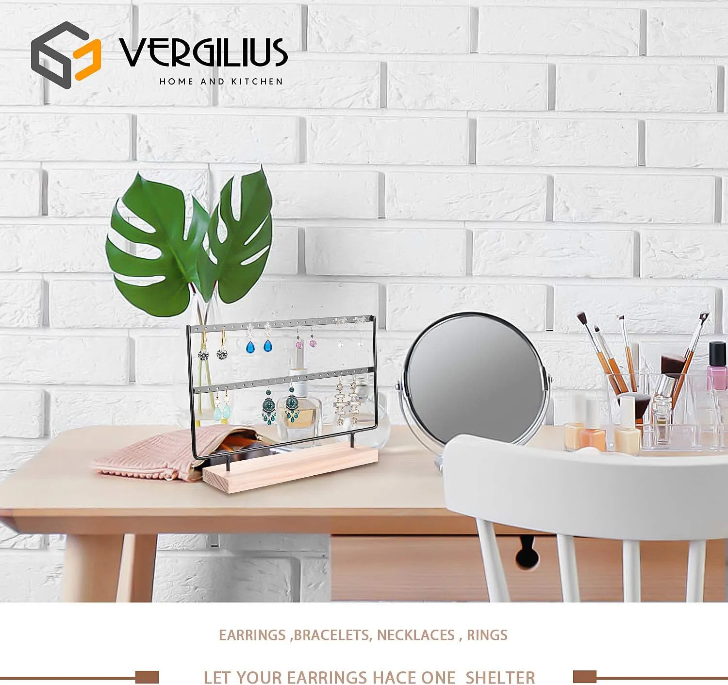 VERGILIUS Earrings Organizer Jewelry Holder Display Wood Stand (2 Layers Black)