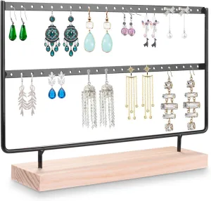 VERGILIUS Earrings Organizer Jewelry Holder Display Wood Stand (2 Layers Black)