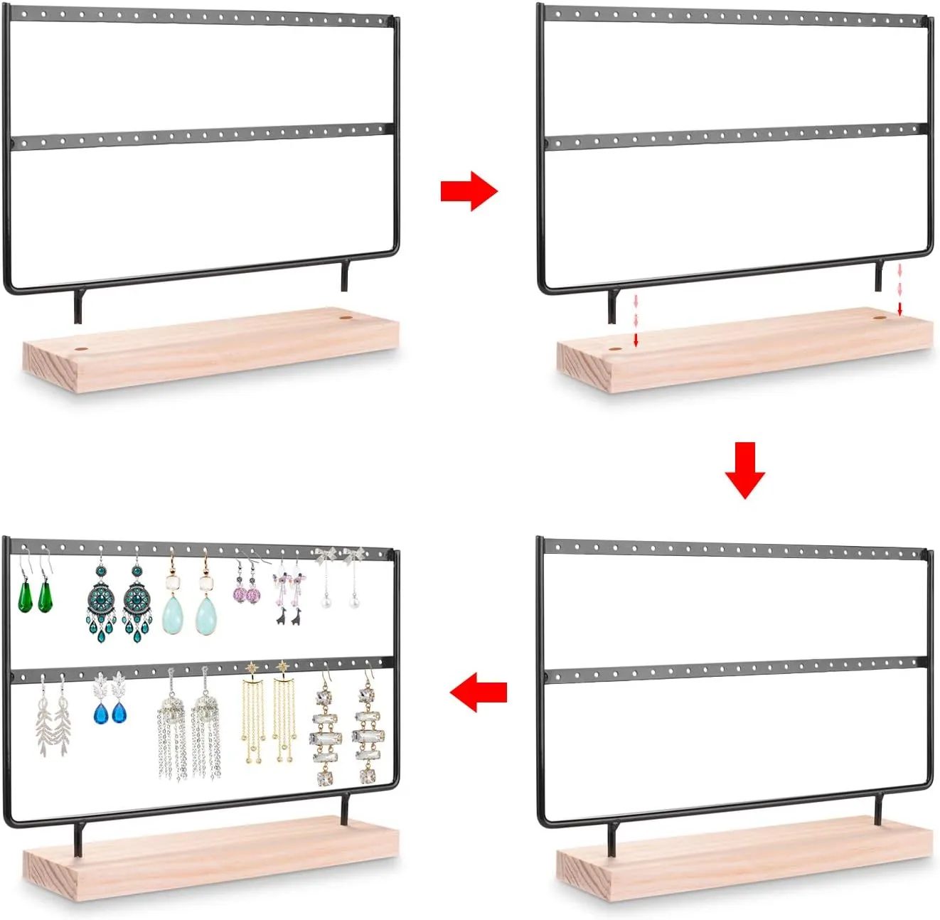 VERGILIUS Earrings Organizer Jewelry Holder Display Wood Stand (2 Layers Black)