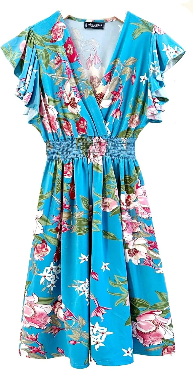 Vibrant V-Neck Knee Length Dress - Assorted Styles Plus & Regular Sizes