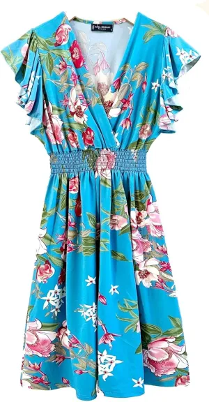 Vibrant V-Neck Knee Length Dress - Assorted Styles Plus & Regular Sizes