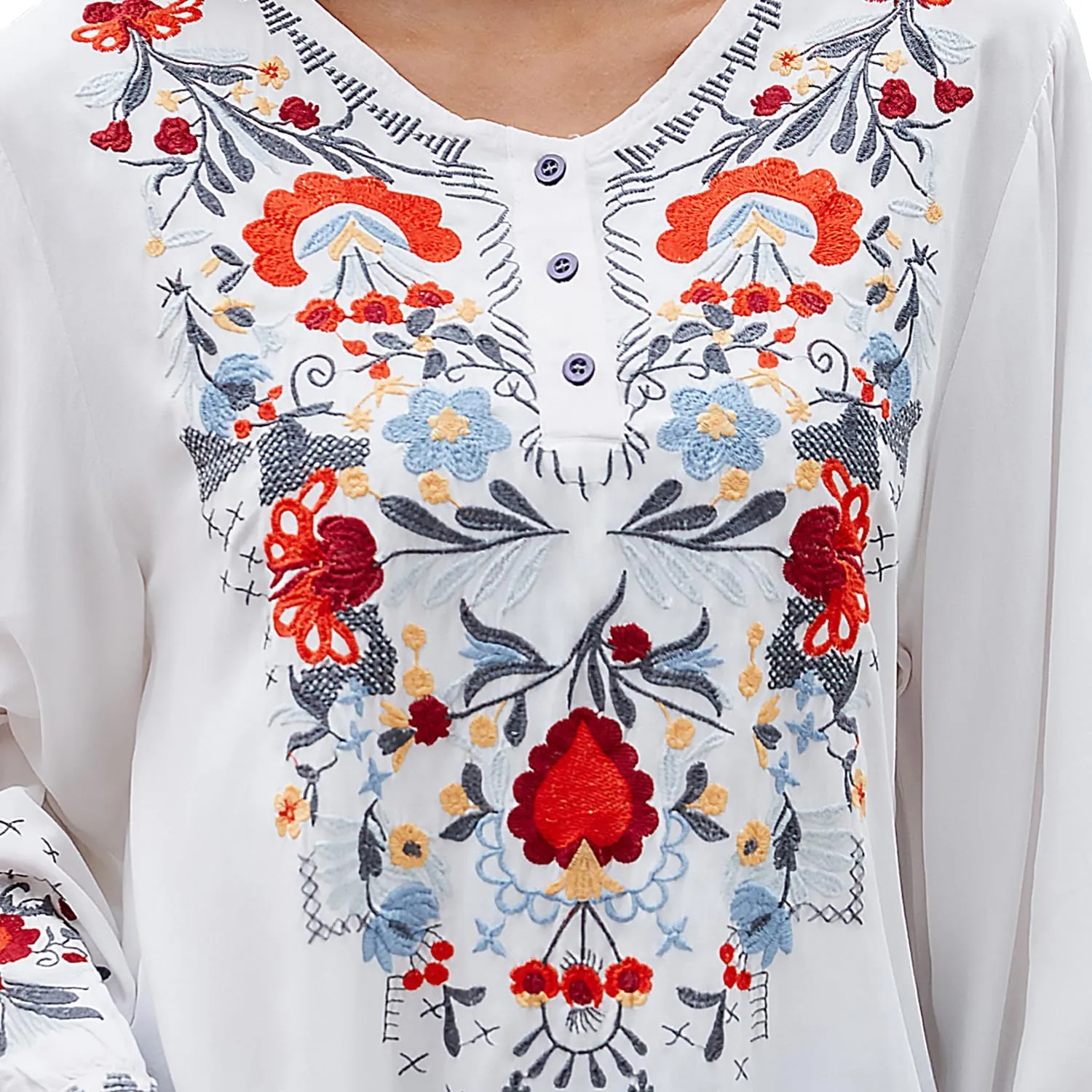 Womens Embroidered Tops Fall Shirts Long Sleeve Casual Mexican Blouses Loose Peasant Tunic Trendy Clothes