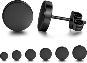 YADOCA 6 Pairs Black Stud Earrings for Men Women Hypoallergenic 316L Surgical Stainless Steel Round Dot CZ Ball Black Earrings Studs Set 3-12 MM