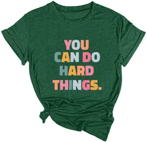 Ykomow You Can Do Hard Things Teacher T Shirt Womens Let it Be Live Happy Happiness Graphic Tees